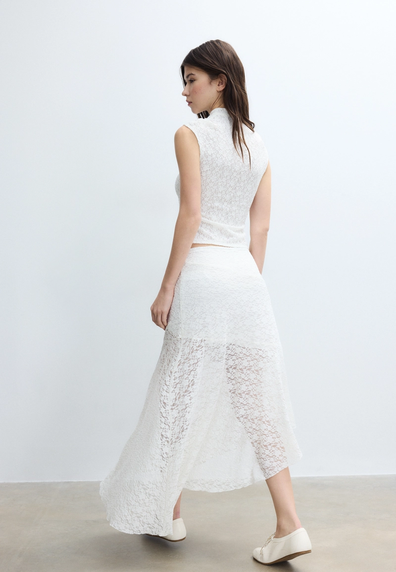 Асимметричная кружевная юбка миди