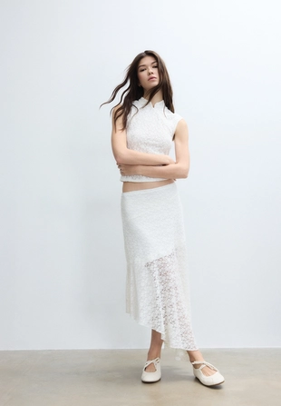 Асимметричная кружевная юбка миди- Заказать в России