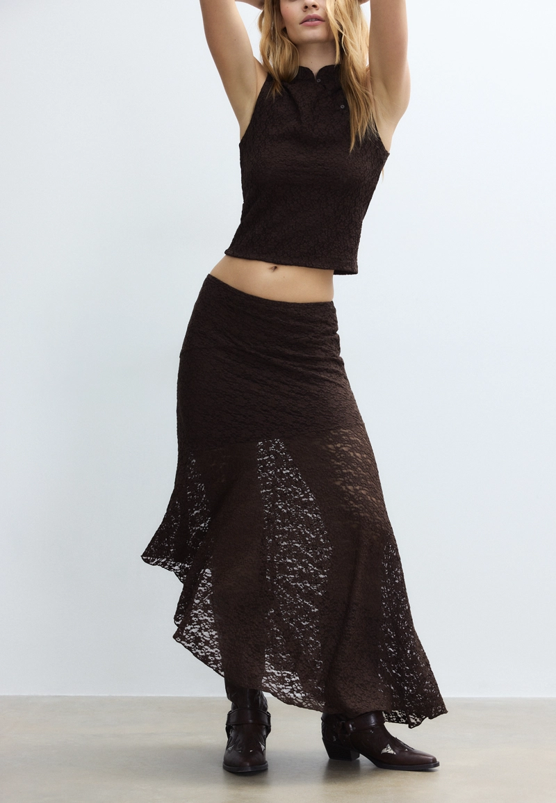 Асимметричная кружевная юбка миди