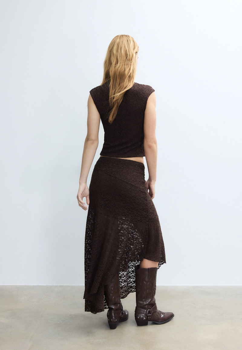 Асимметричная кружевная юбка миди