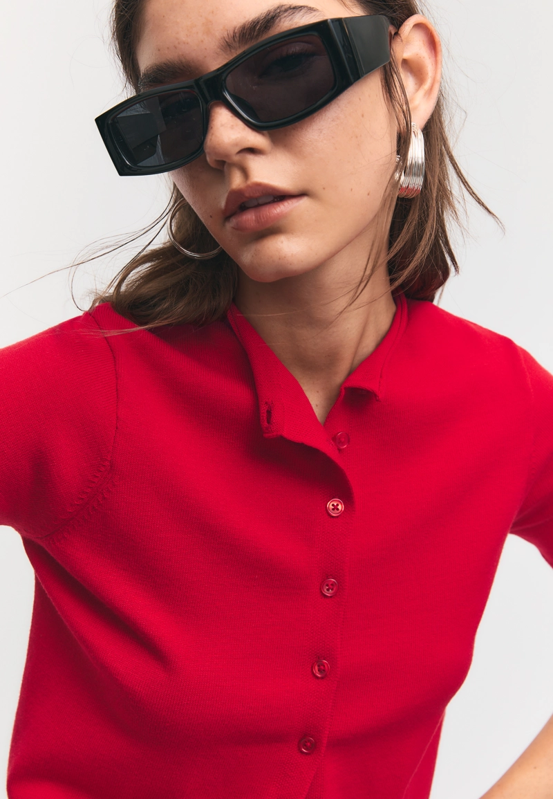 Кардиган с воротником-стойкой на пуговицах