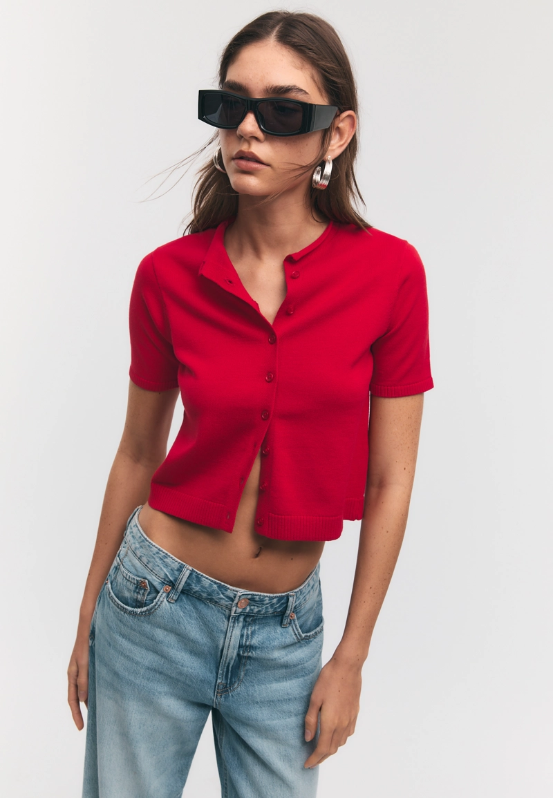 Кардиган с воротником-стойкой на пуговицах