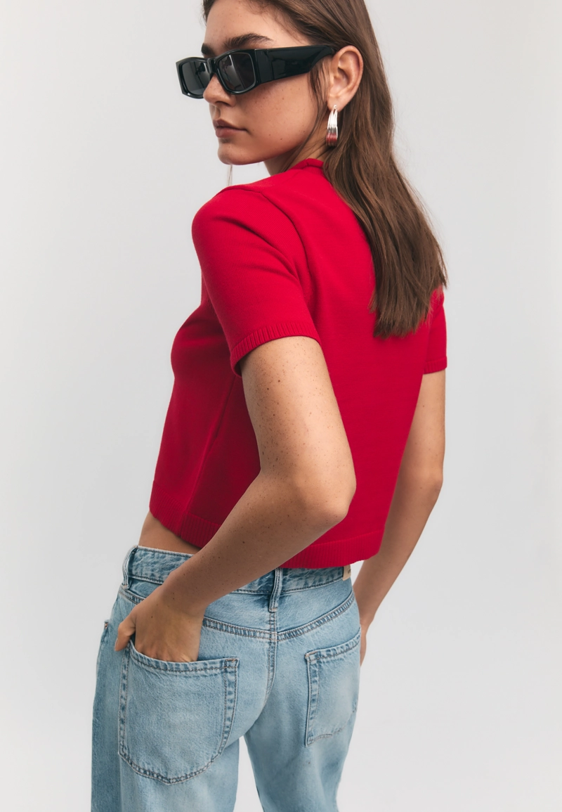 Кардиган с воротником-стойкой на пуговицах