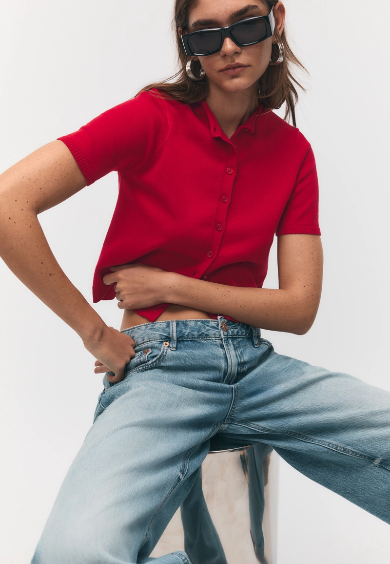 Кардиган с воротником-стойкой на пуговицах