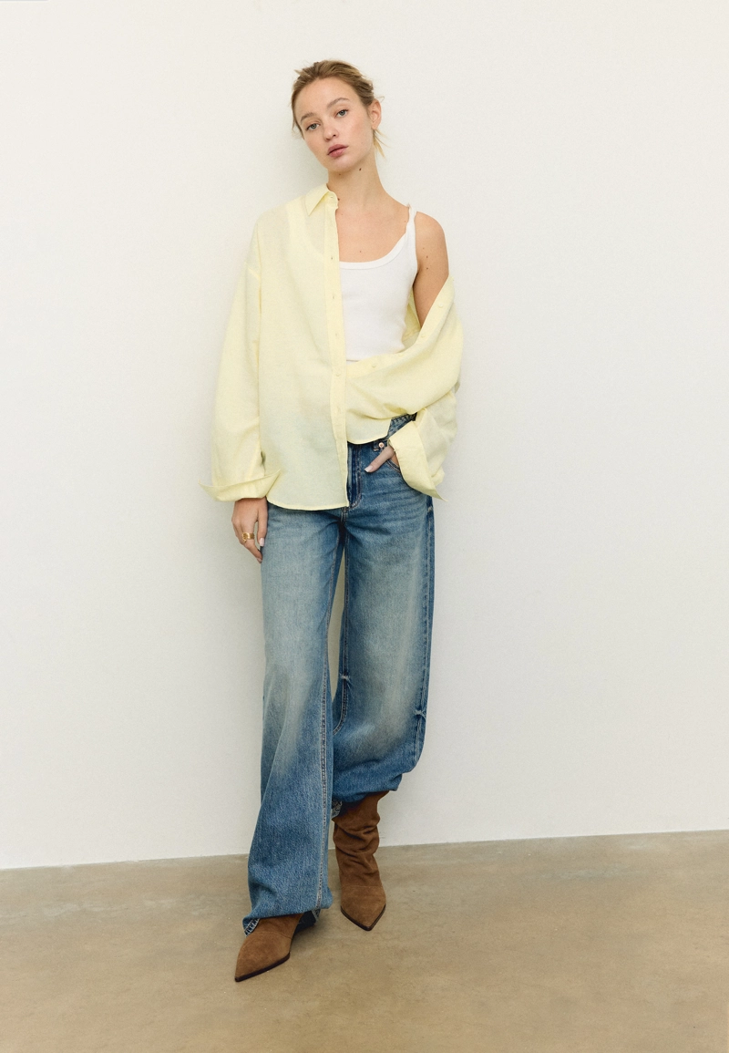 Рубашка свободного кроя с эффектом льняной ткани