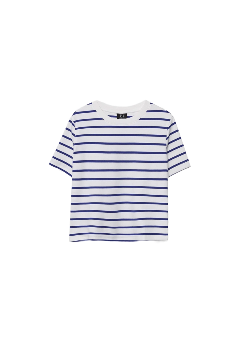 Базовая футболка классического кроя из плотной ткани в полоску