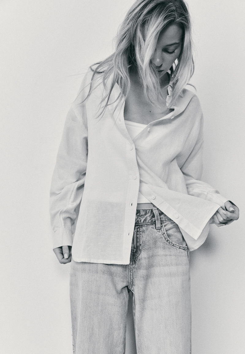 Рубашка свободного кроя с эффектом льняной ткани