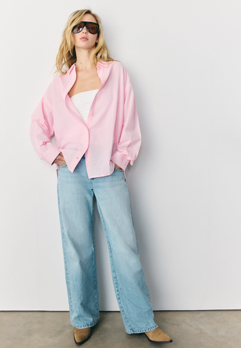 Рубашка свободного кроя с эффектом льняной ткани