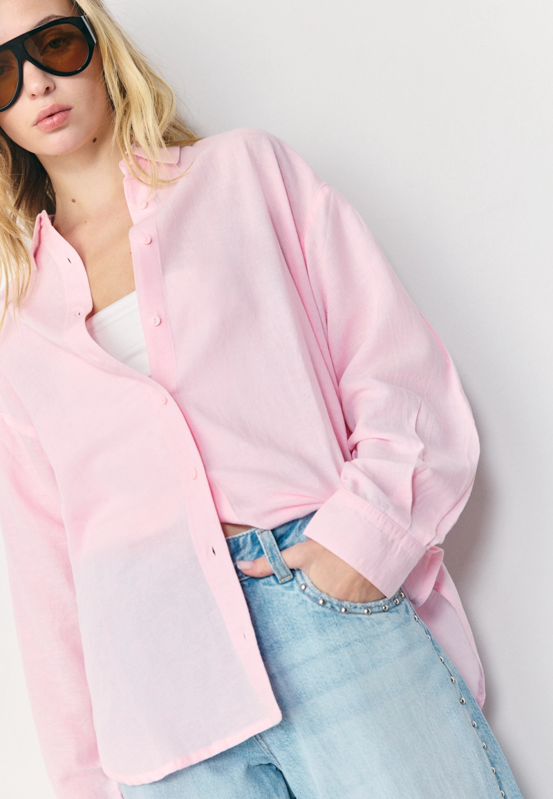 Рубашка свободного кроя с эффектом льняной ткани