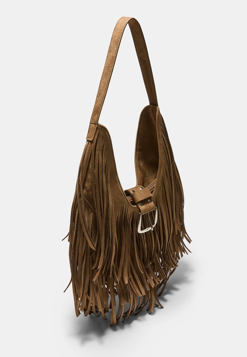 Сумка на плечо с бахромой и пряжкой