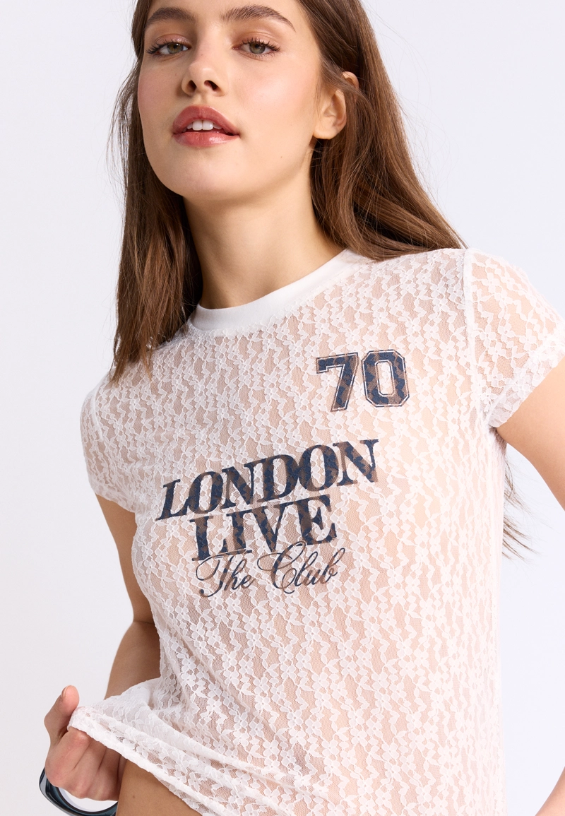 Облегающая футболка из кружева с графическим принтом
