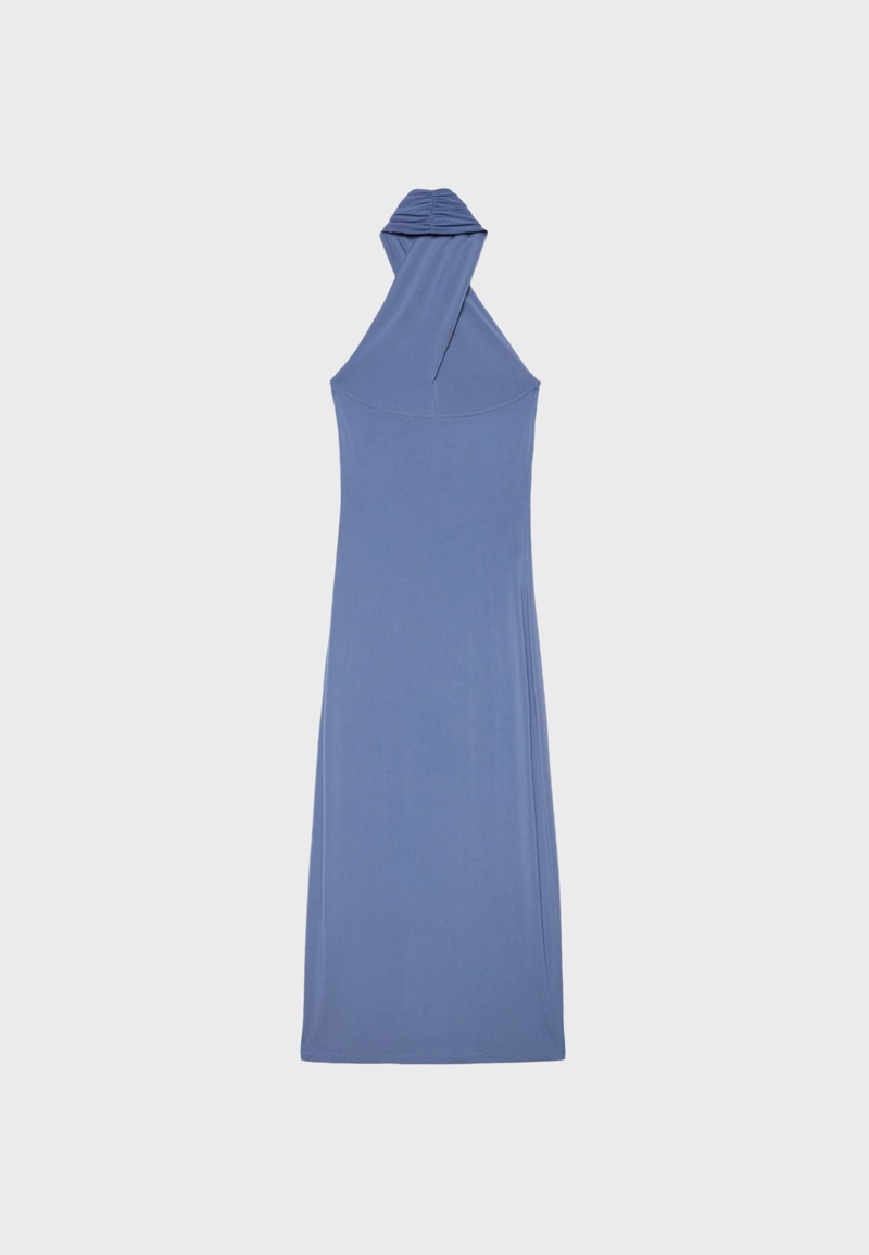 Платье миди с горловиной халтер и открытой спиной