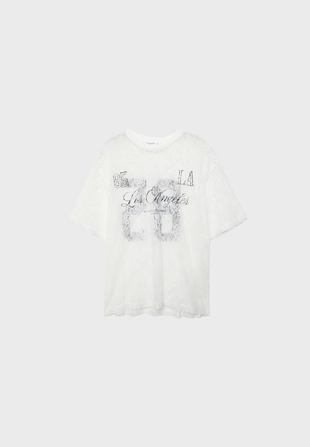 Футболка оверсайз с кружевными элементами и графическим принтом- Заказать в России