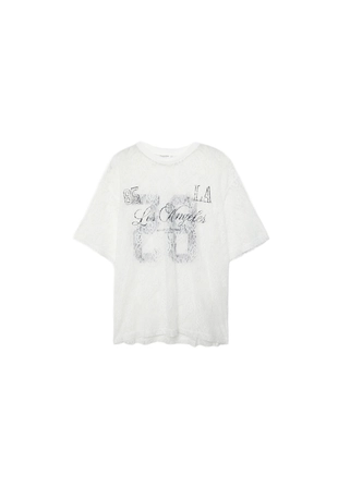 Футболка оверсайз с кружевными элементами и графическим принтом- Заказать в России