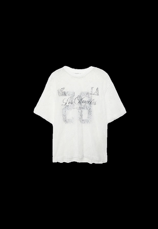 Футболка оверсайз с кружевными элементами и графическим принтом- Заказать в России