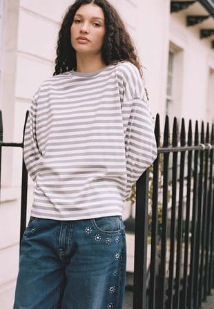 Полосатая футболка с длинными рукавами- Заказать в России