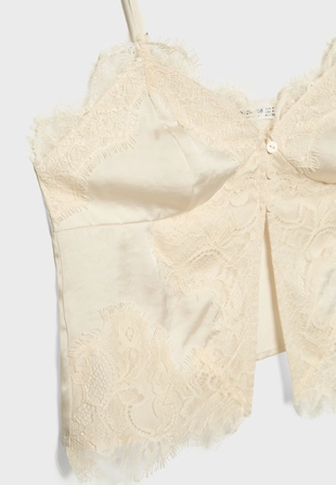 Атласный топ с кружевом на бретелях- Заказать в России