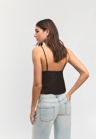 Атласный топ с кружевом на бретелях- Заказать в России