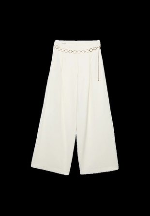 Атласные брюки с защипами и цепочкой- Заказать в России