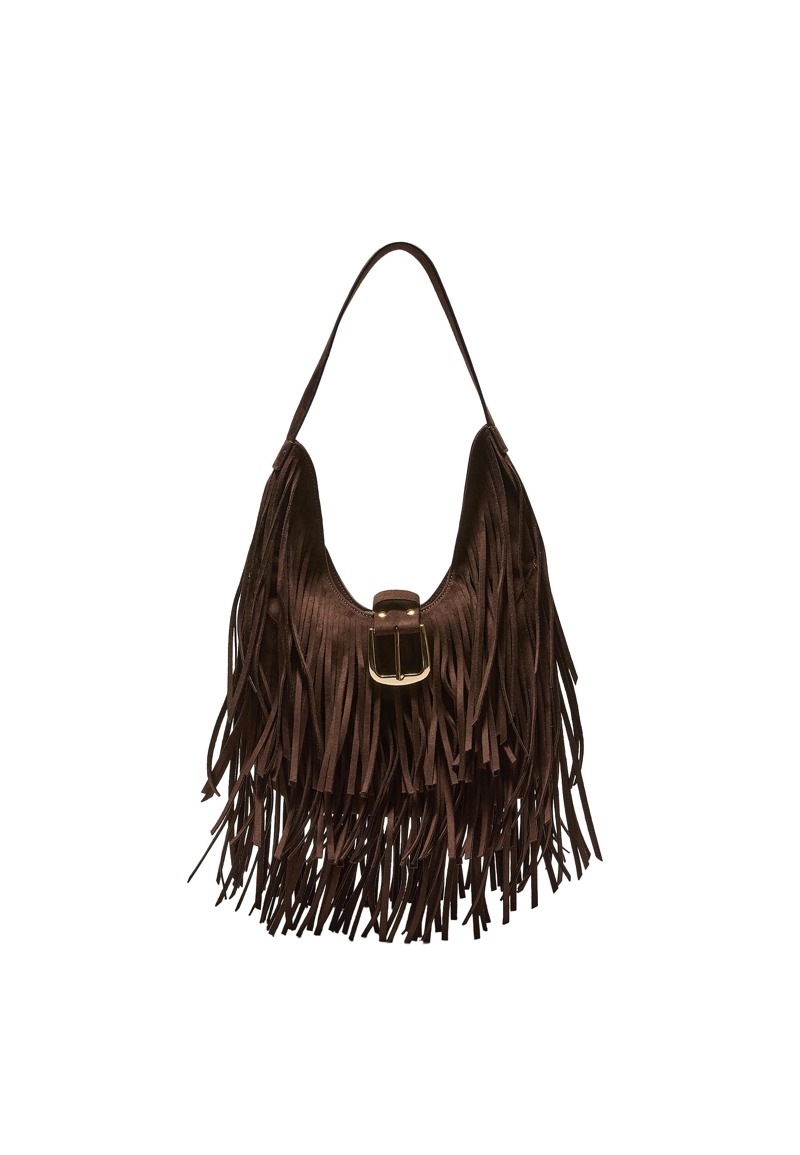 Сумка на плечо с бахромой и пряжкой