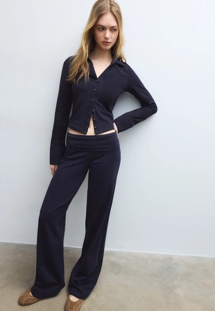 Брюки-сетка с отворотом на талии- Заказать в России