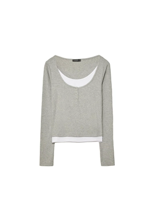 Двойная футболка с длинными рукавами на кнопках- Заказать в России