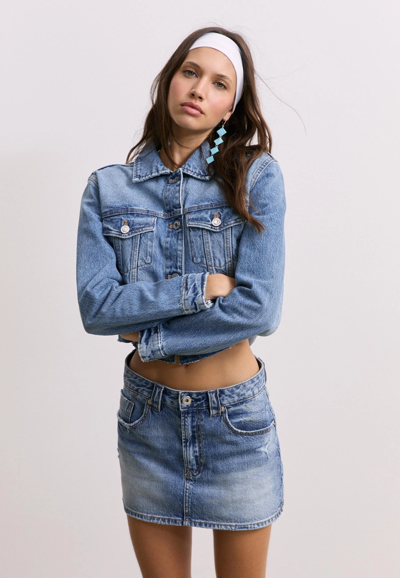 Джинсовая юбка-шорты в полоску