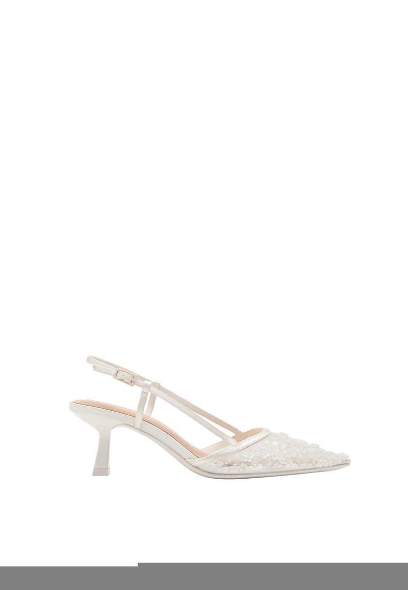 Туфли на среднем тонком каблуке из сетки со стразами