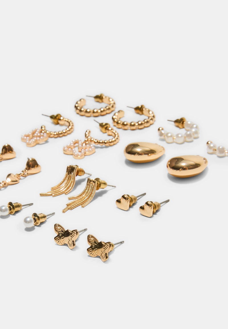Набор из 9 серег с бабочками и искусственным жемчугом