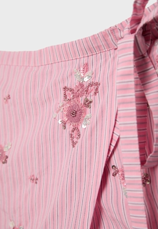 Мини-юбка-шорты с вышивкой и полосками- Заказать в России