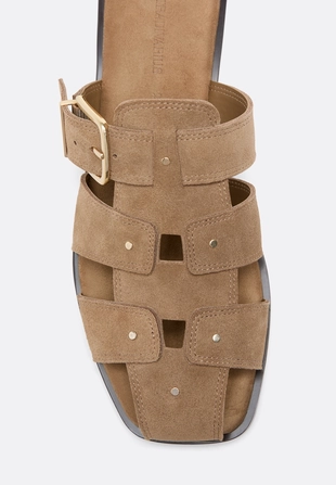 Кожаные сандалии с ремешками и пряжкой без задника- Заказать в России