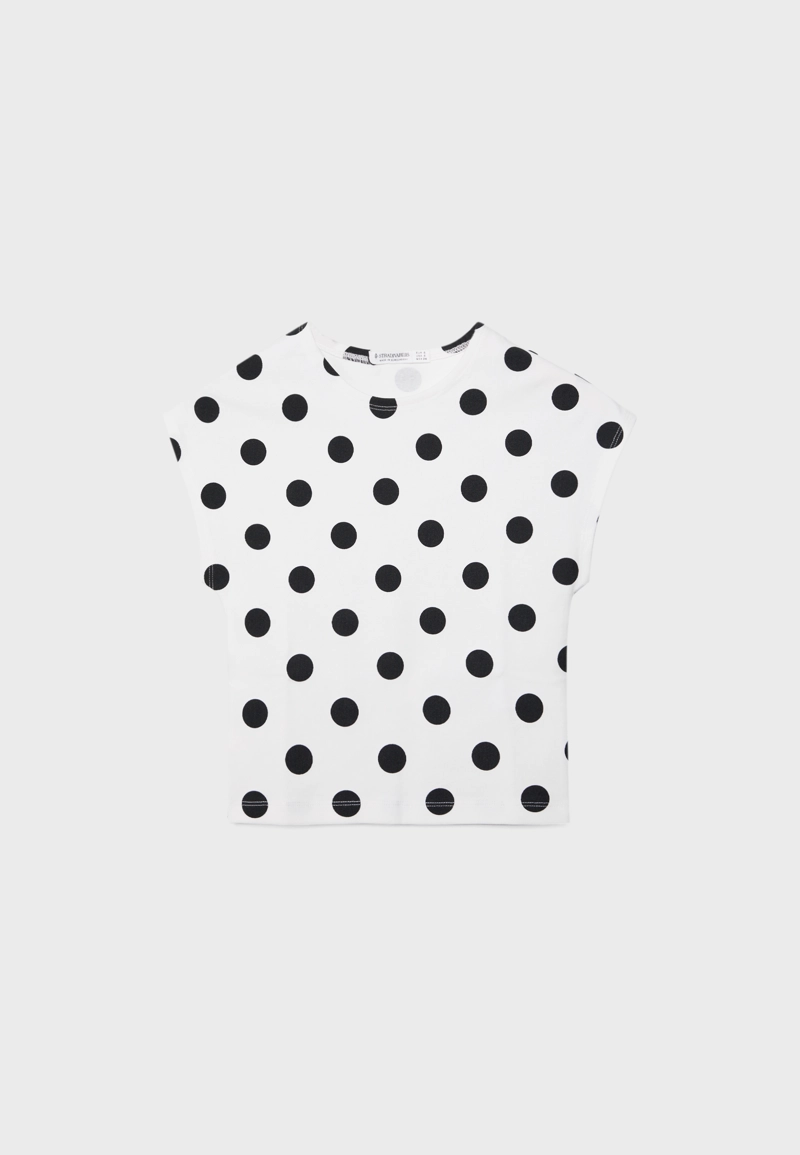 Укороченная футболка в горошек