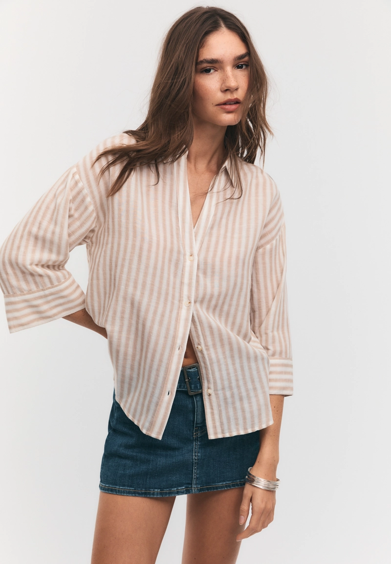 Рубашка с рукавом в стиле кимоно, эффект льна