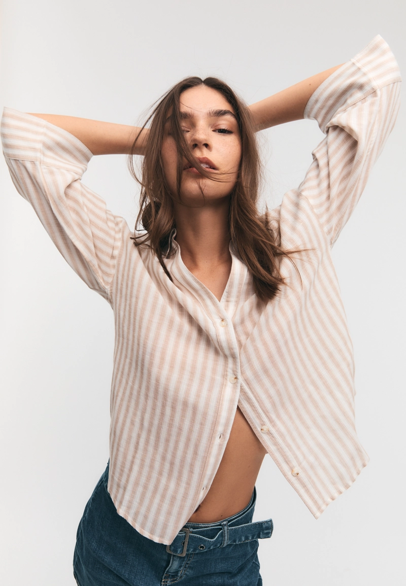 Рубашка с рукавом в стиле кимоно, эффект льна