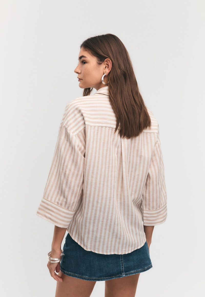 Рубашка с рукавом в стиле кимоно, эффект льна