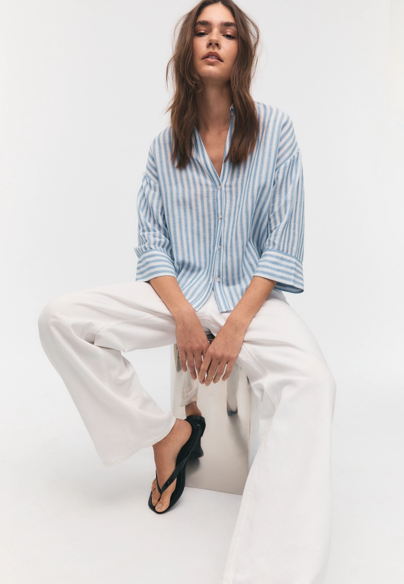 Рубашка с рукавом в стиле кимоно, эффект льна