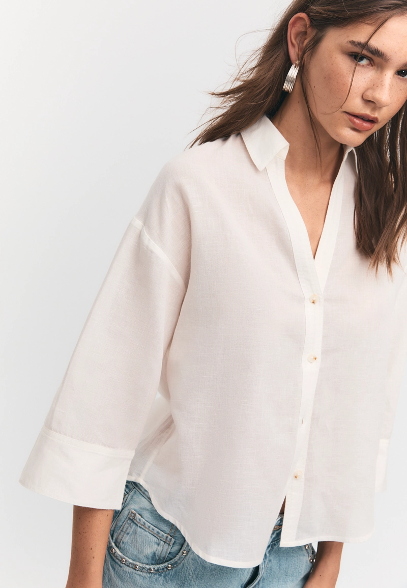 Рубашка с рукавом в стиле кимоно, эффект льна