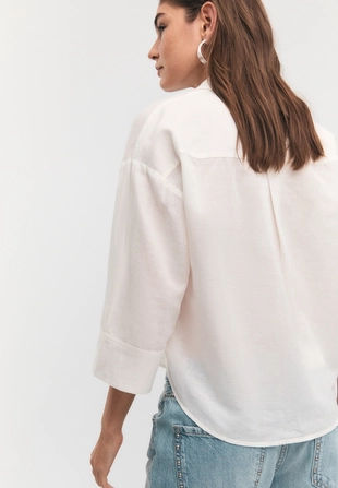 White|2024/451 - Stradivarius Рубашка с рукавом в стиле кимоно, эффект льна