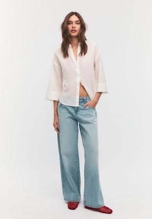 Рубашка с рукавом в стиле кимоно, эффект льна- Заказать в России