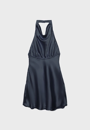 Короткое атласное платье с горловиной халтер- Заказать в России