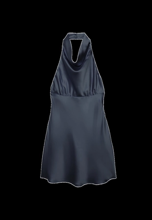 Короткое атласное платье с горловиной халтер- Заказать в России