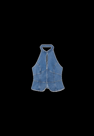 Денимовый топ ципао с горловиной халтер- Заказать в России