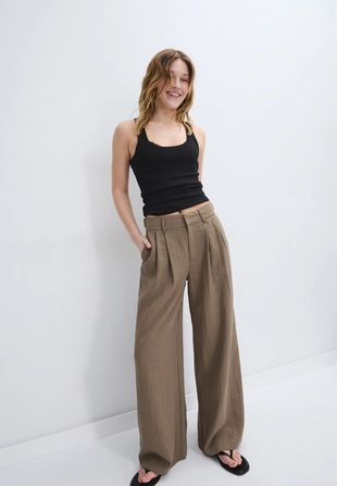 Широкие брюки рустик с регулируемыми пуговицами- Заказать в России