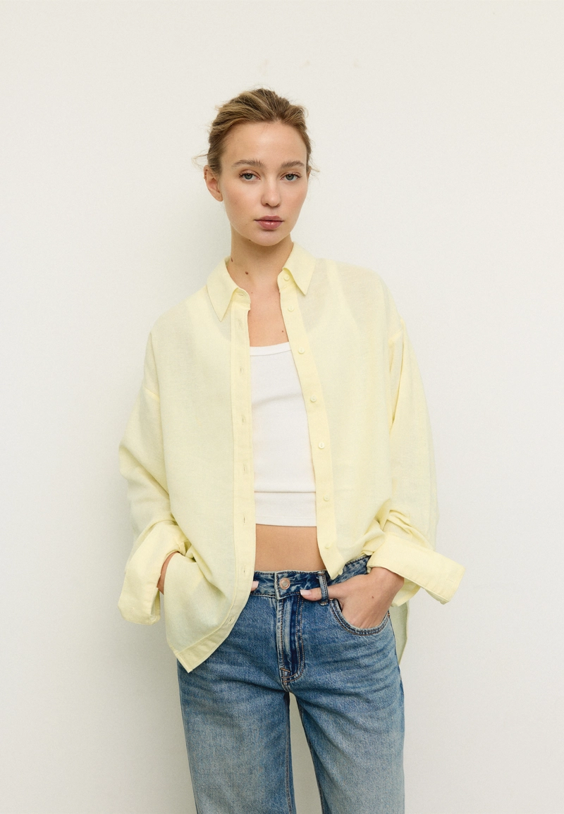 Рубашка свободного кроя с эффектом льняной ткани