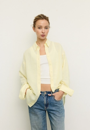 Рубашка свободного кроя с эффектом льняной ткани- Заказать в России