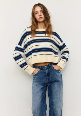 Укороченный полосатый трикотажный свитер- Заказать в России