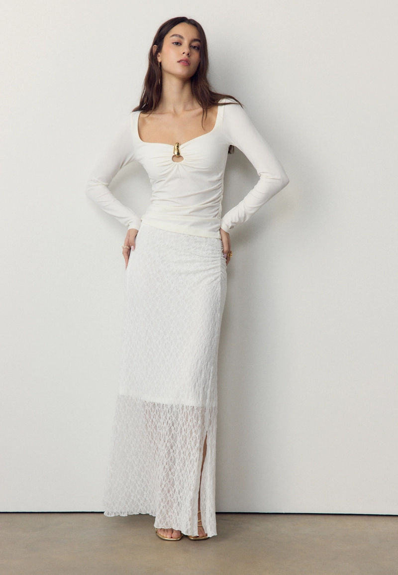 Юбка миди с кружевом и сборками