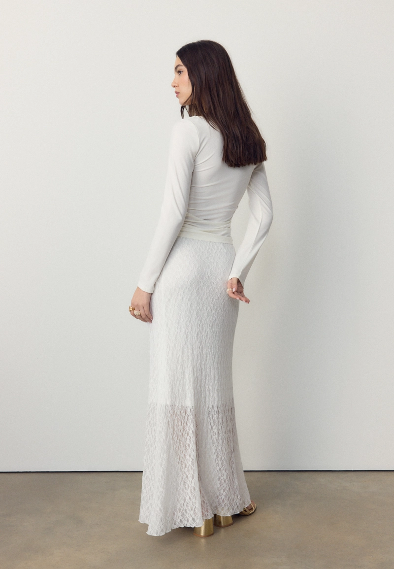 Юбка миди с кружевом и сборками