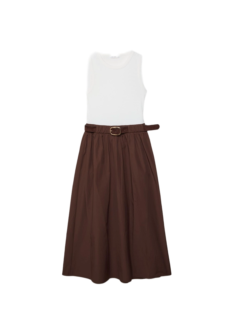 Платье миди без рукавов с поясом