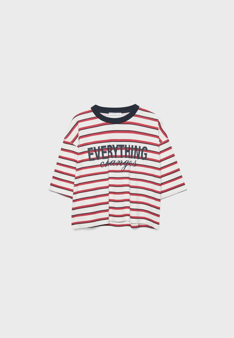 Футболка с короткими рукавами, в полоску, с принтом